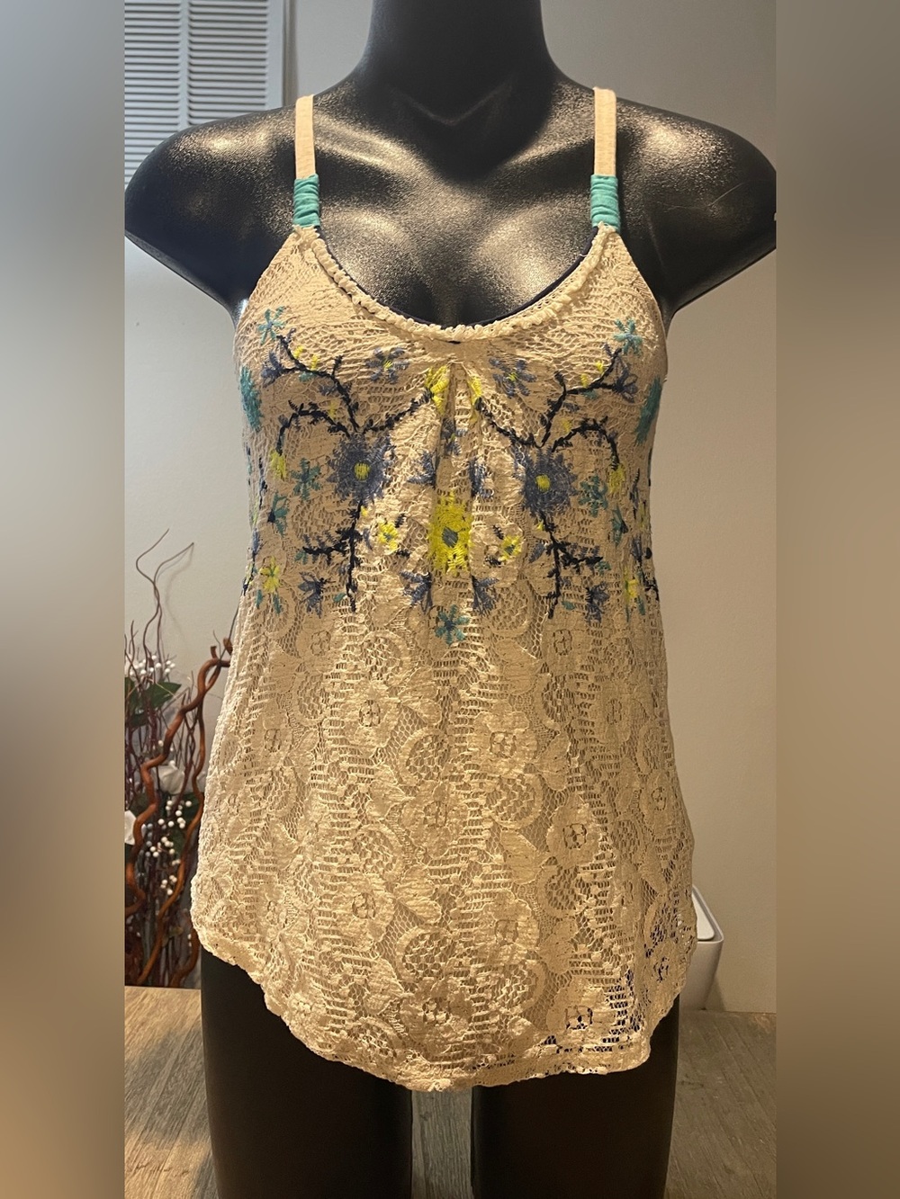 Xhilaration Tan and Navy Camisole, Size XS